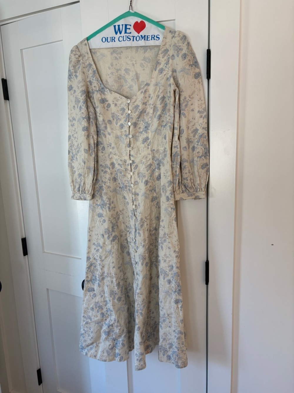 Ralph Lauren Cream Midi Dress with Light Blue Floral Print